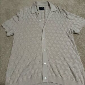 Abercrombie and Fitch Beige Short Sleeve Knit Button-Up Polo